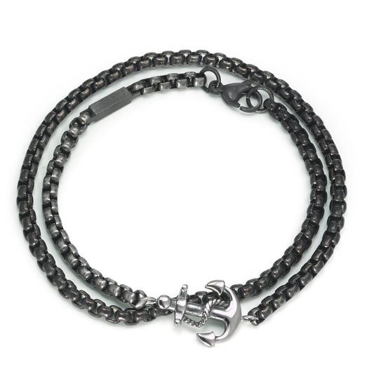 Bracelet Acier inoxydable noir PVD Ancre 21 cm Ø4 mm