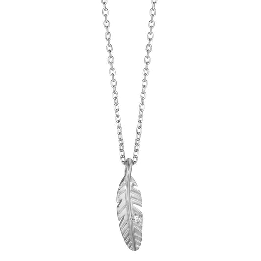 Collier Argent Zircone Rhodié Plume 40-44 cm