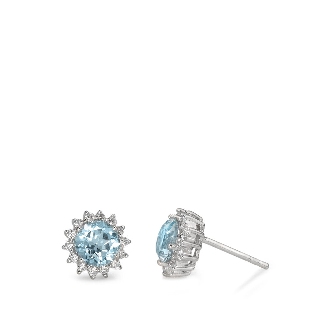 Clous d'oreilles Argent Topaze bleu Rhodié Ø9 mm