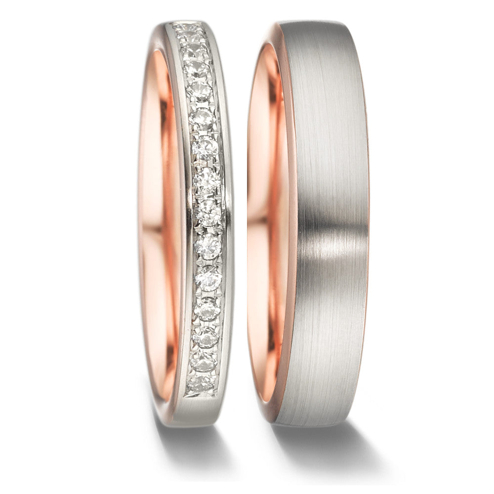 Anelli di memoria Oro rosso 750/18 carati, Oro bianco 750/18 carati Diamante 0.15 ct, 15 pietra, tw-vsi