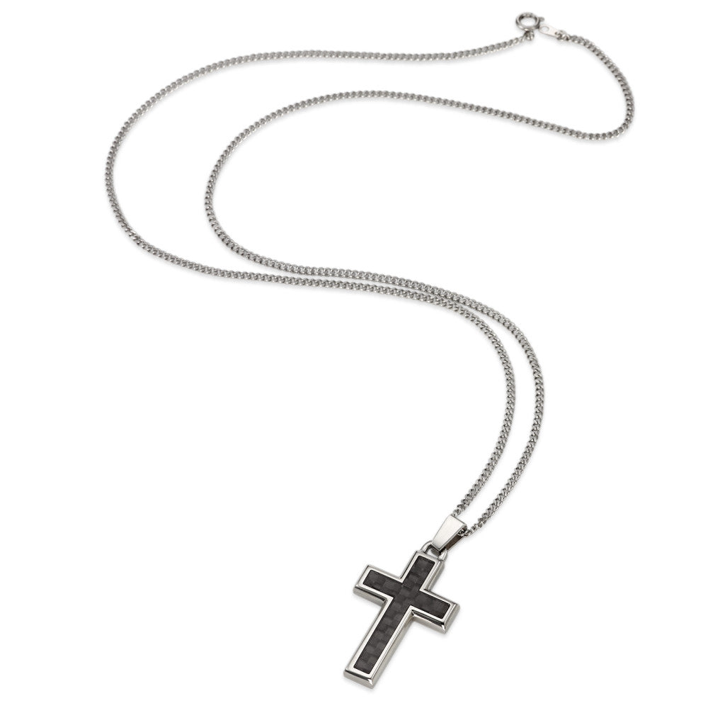 Chaînette avec pendentif Acier inoxydable, Carbone Croix 55 cm