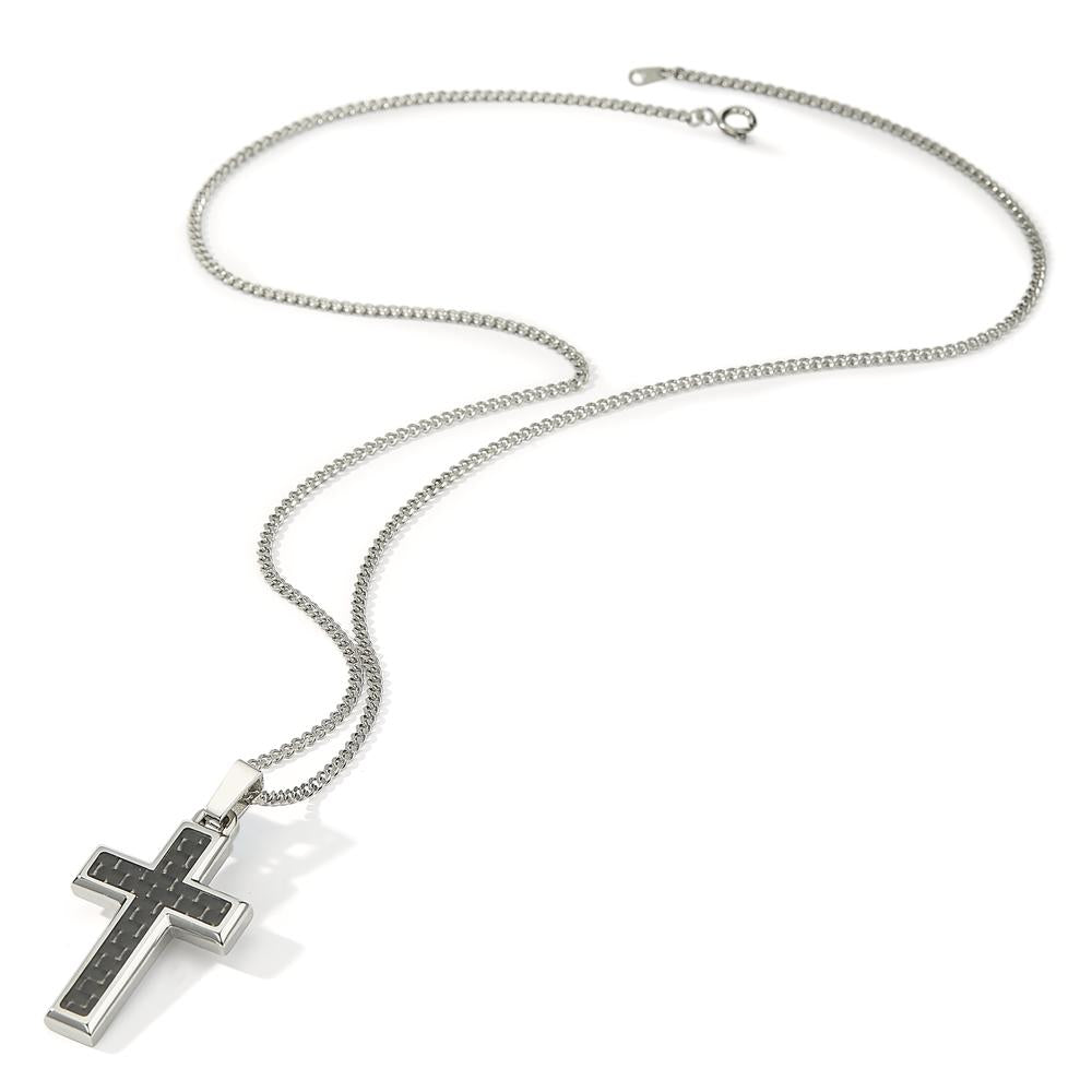 Chaînette avec pendentif Acier inoxydable, Carbone Croix 55 cm