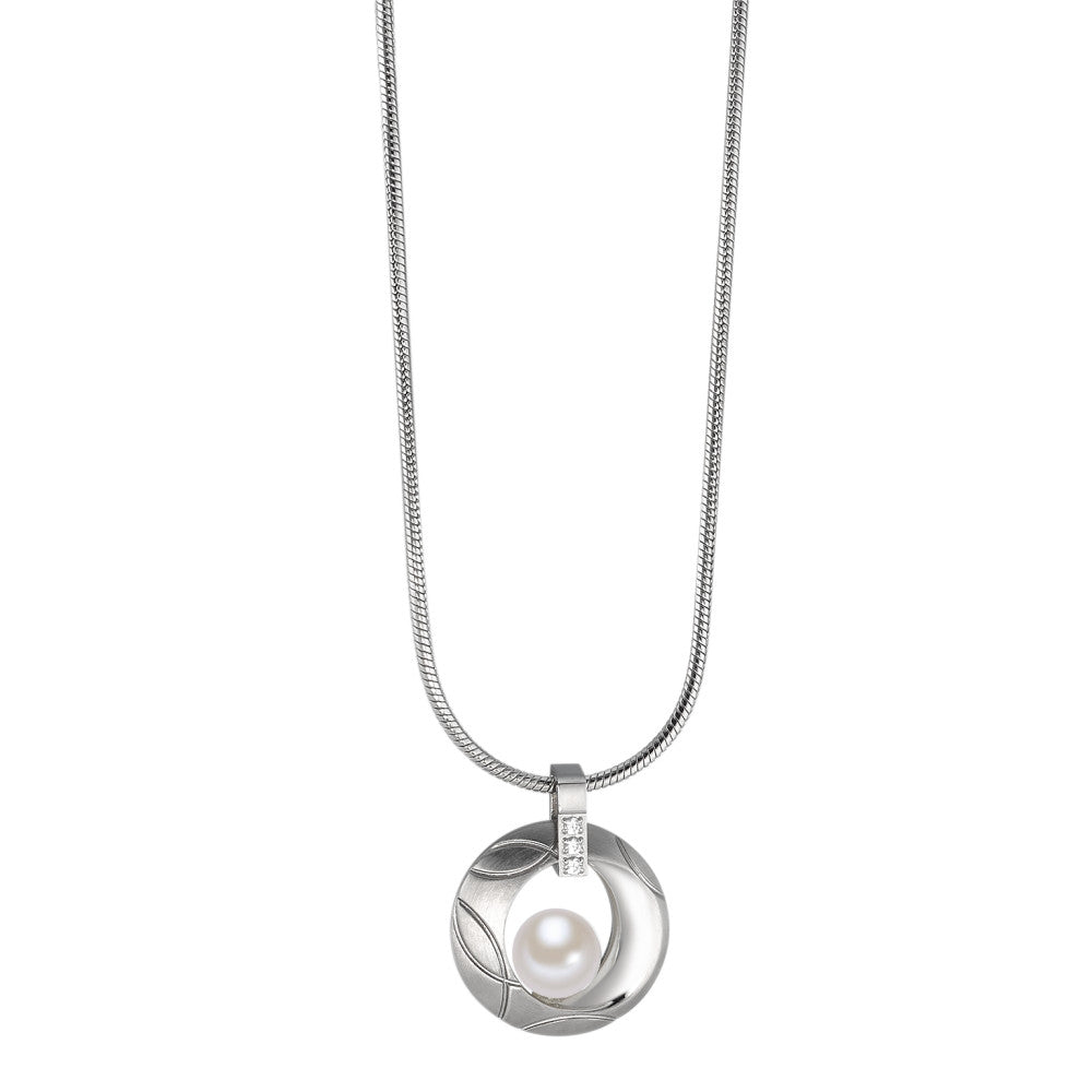 Chaînette avec pendentif Acier inoxydable Zircone perle d'eau douce 42 cm