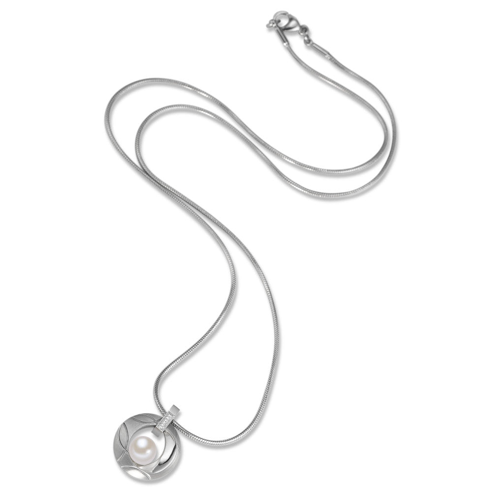 Chaînette avec pendentif Acier inoxydable Zircone perle d'eau douce 42 cm