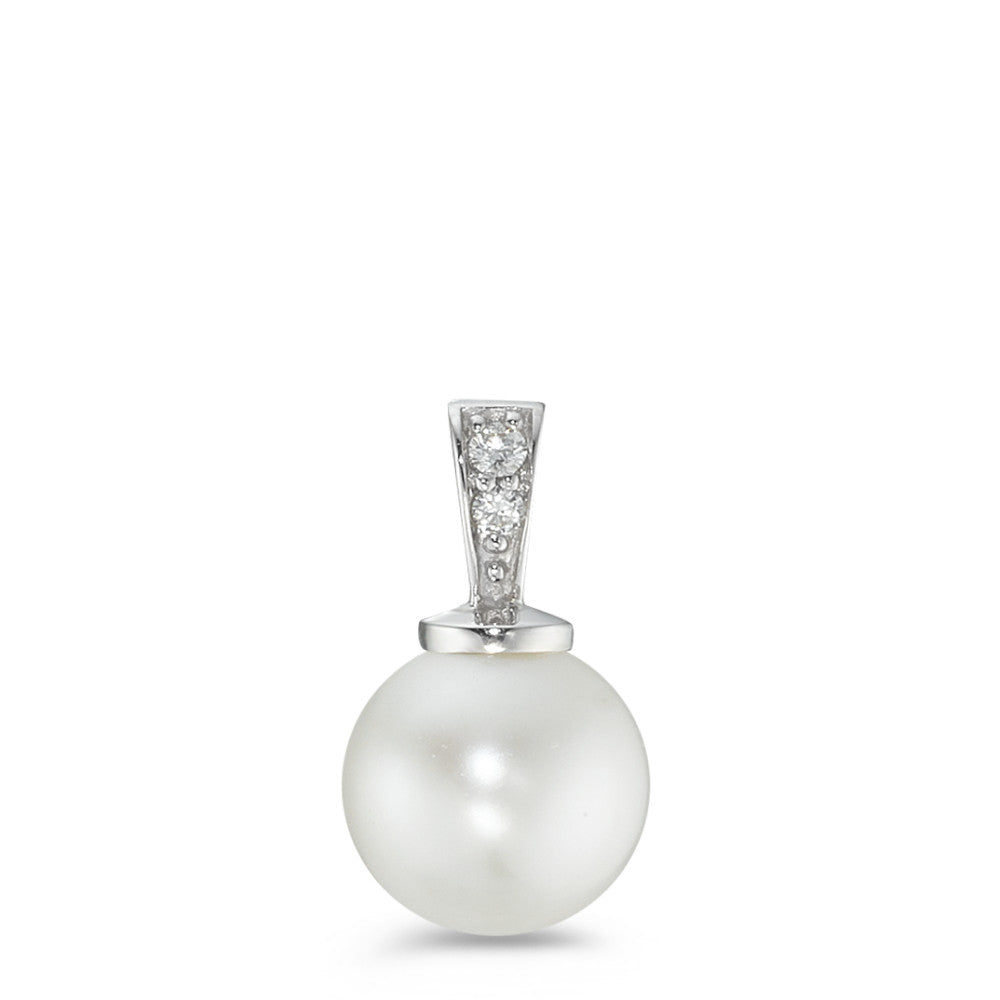 Ciondolo Oro bianco 750/18 carati Diamante 0.025 ct, 2 pietra, w-si Perla coltivata d'acqua dolce