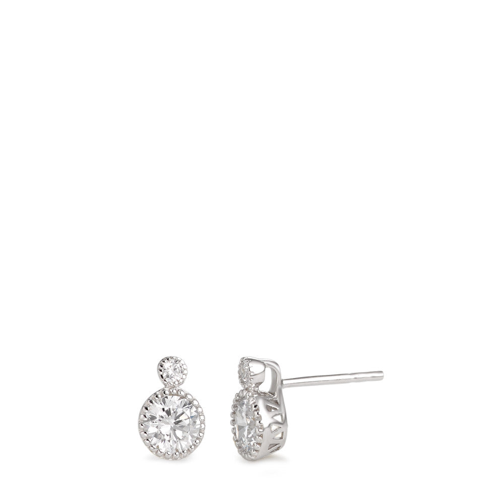 Clous d'oreilles Argent Zircone 4 Pierres Rhodié