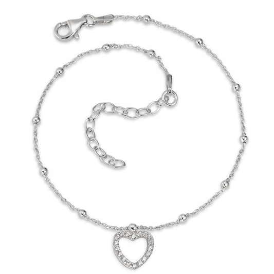 Cavigliera Argento Zirconia rodiato Cuore 22-26 cm