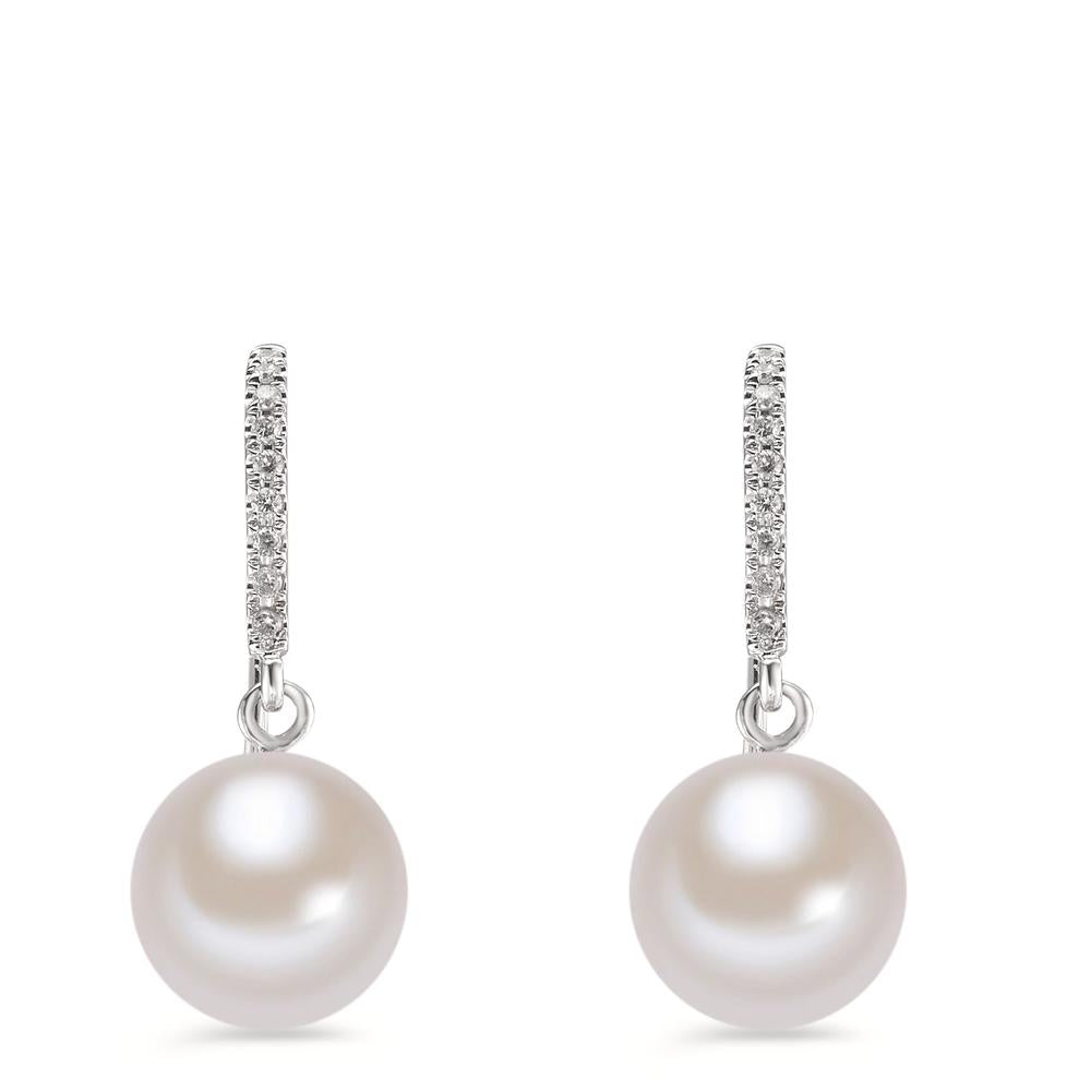 Orecchini Oro bianco 750/18 carati Diamante 0.08 ct, 18 pietra, vsi Perla coltivata d'acqua dolce