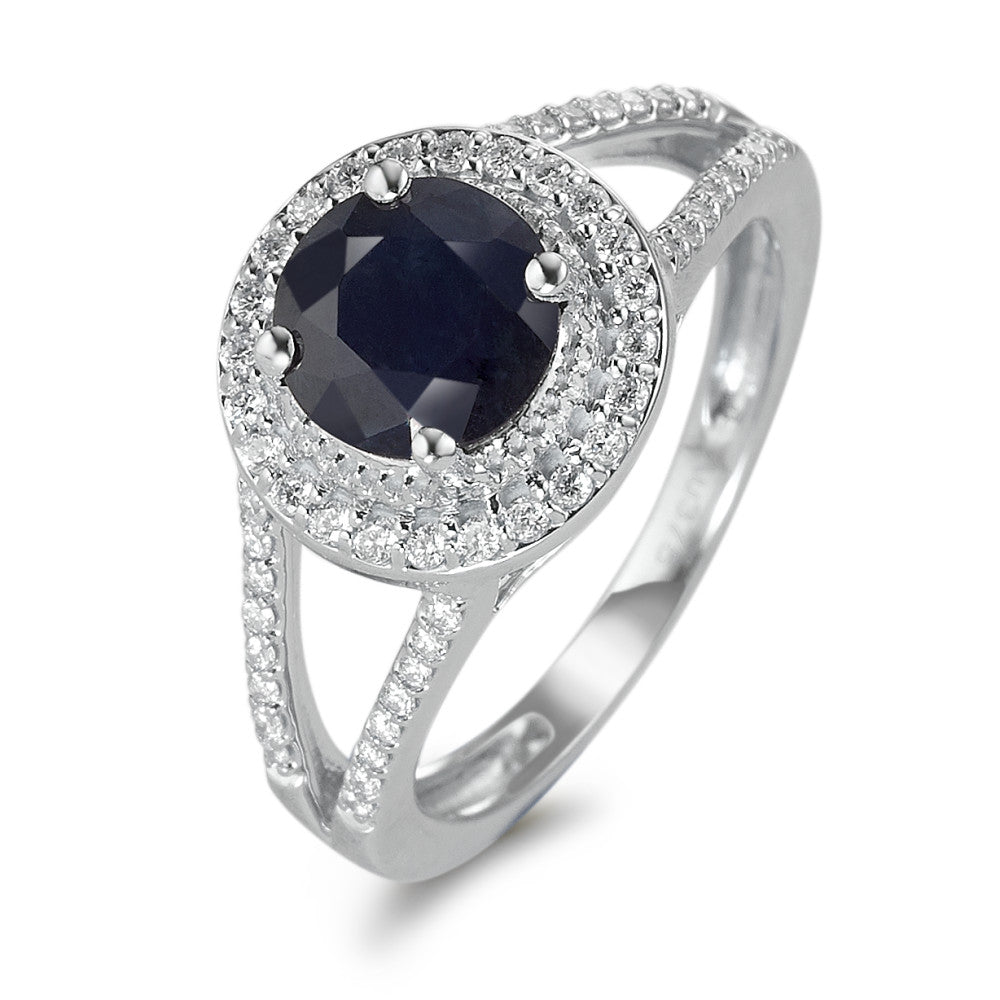 Bague Or blanc 9K Saphir bleu, 1.76 ct, rond, AAA, Diamant blanc, 0.23 ct, 12 Pierres, w-pi3