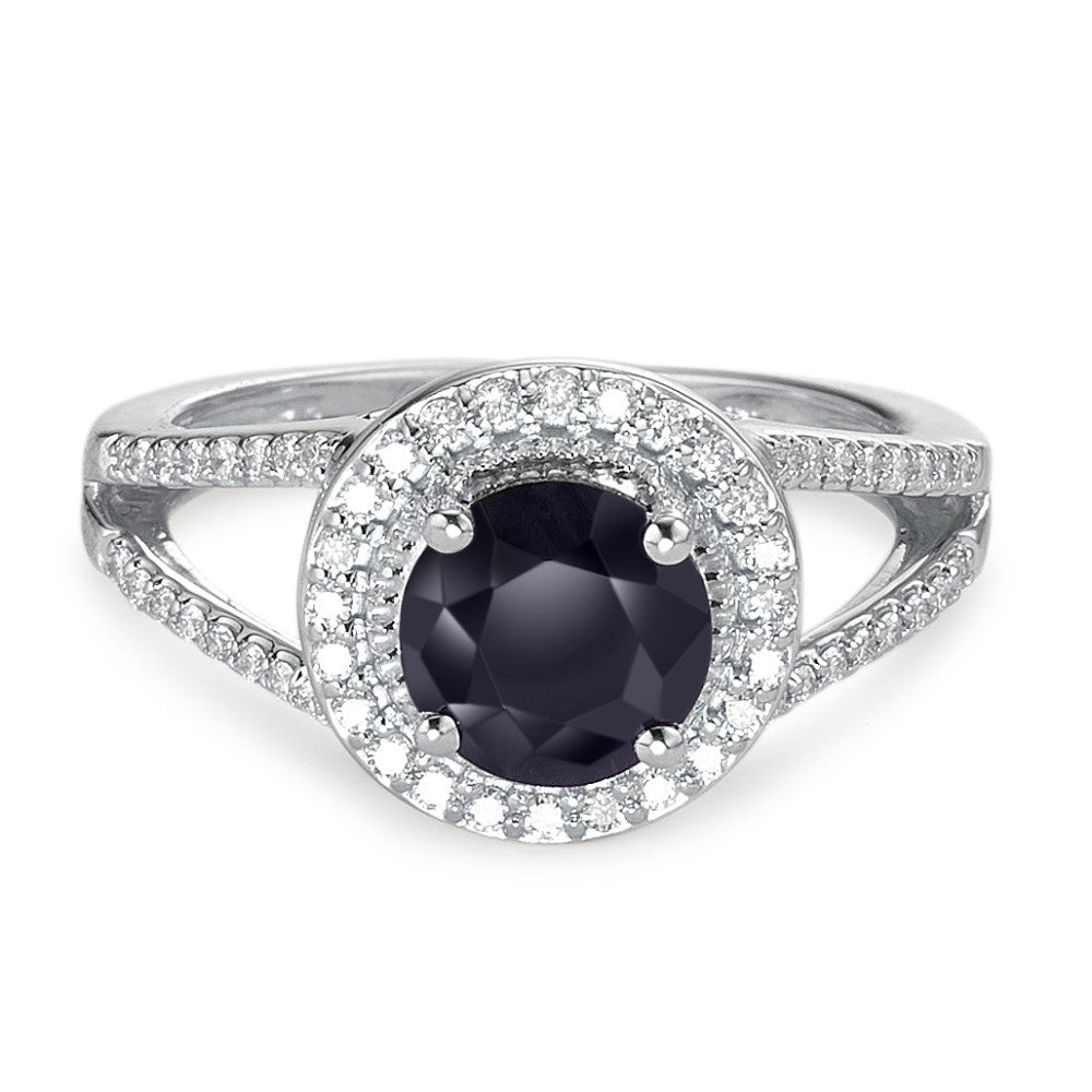 Bague Or blanc 9K Saphir bleu, 1.76 ct, rond, AAA, Diamant blanc, 0.23 ct, 12 Pierres, w-pi3