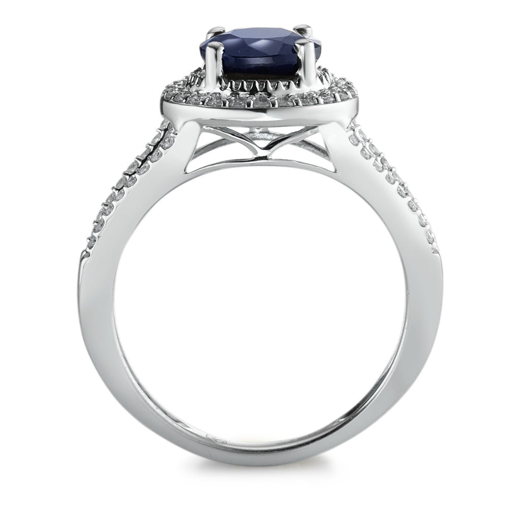 Bague Or blanc 9K Saphir bleu, 1.76 ct, rond, AAA, Diamant blanc, 0.23 ct, 12 Pierres, w-pi3