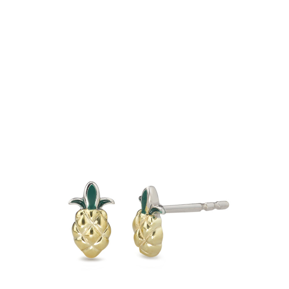 Orecchini a bottone Argento giallo bicolore Ananas