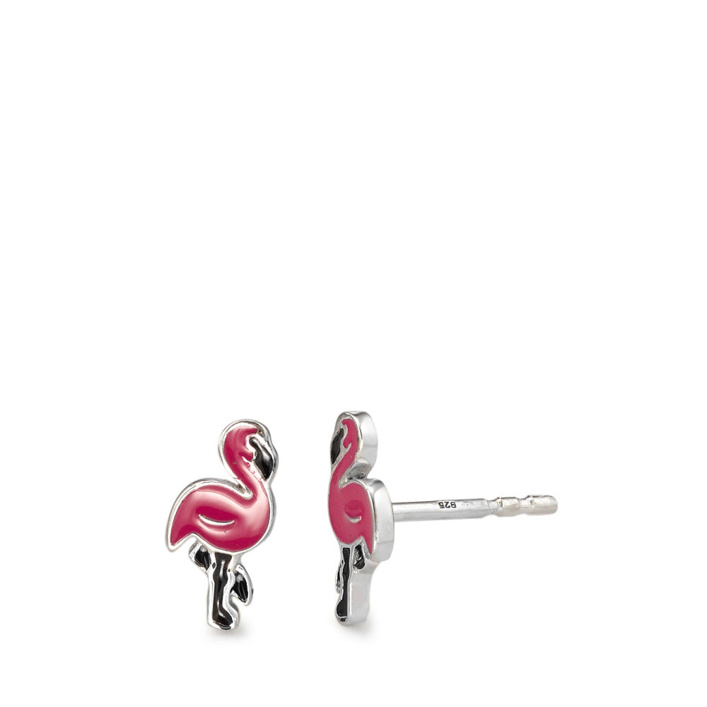 Clous d'oreilles Argent Laqué Flamant Rose