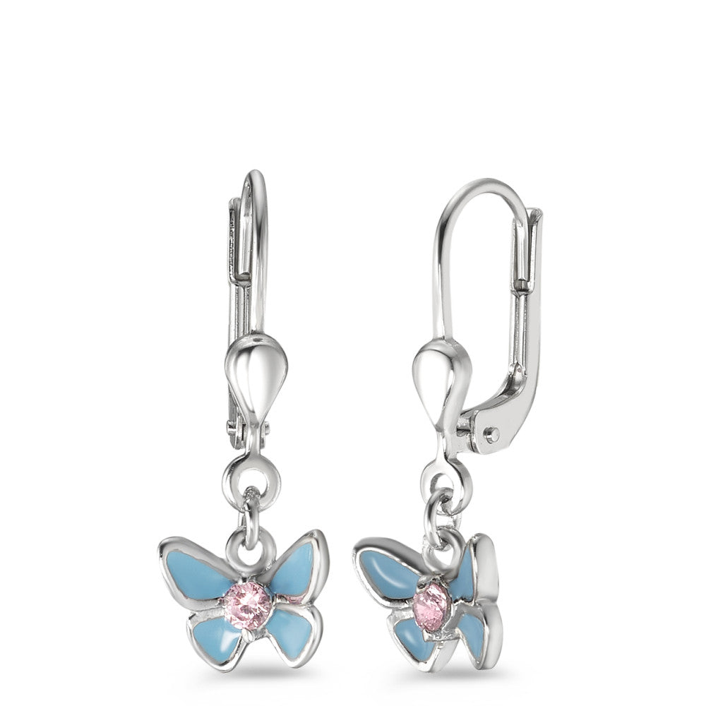 Pendant d'oreilles Argent Zircone rose Laqué Papillon