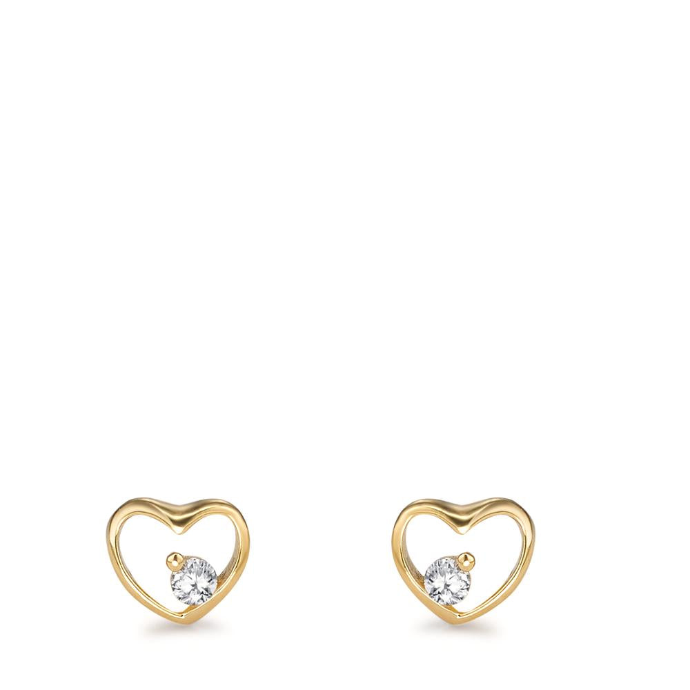 Clous d'oreilles Or jaune 9K Zircone 2 Pierres Coeur Ø5 mm