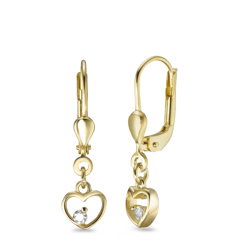 Pendant d'oreilles Or jaune 9K Zircone 2 Pierres Coeur