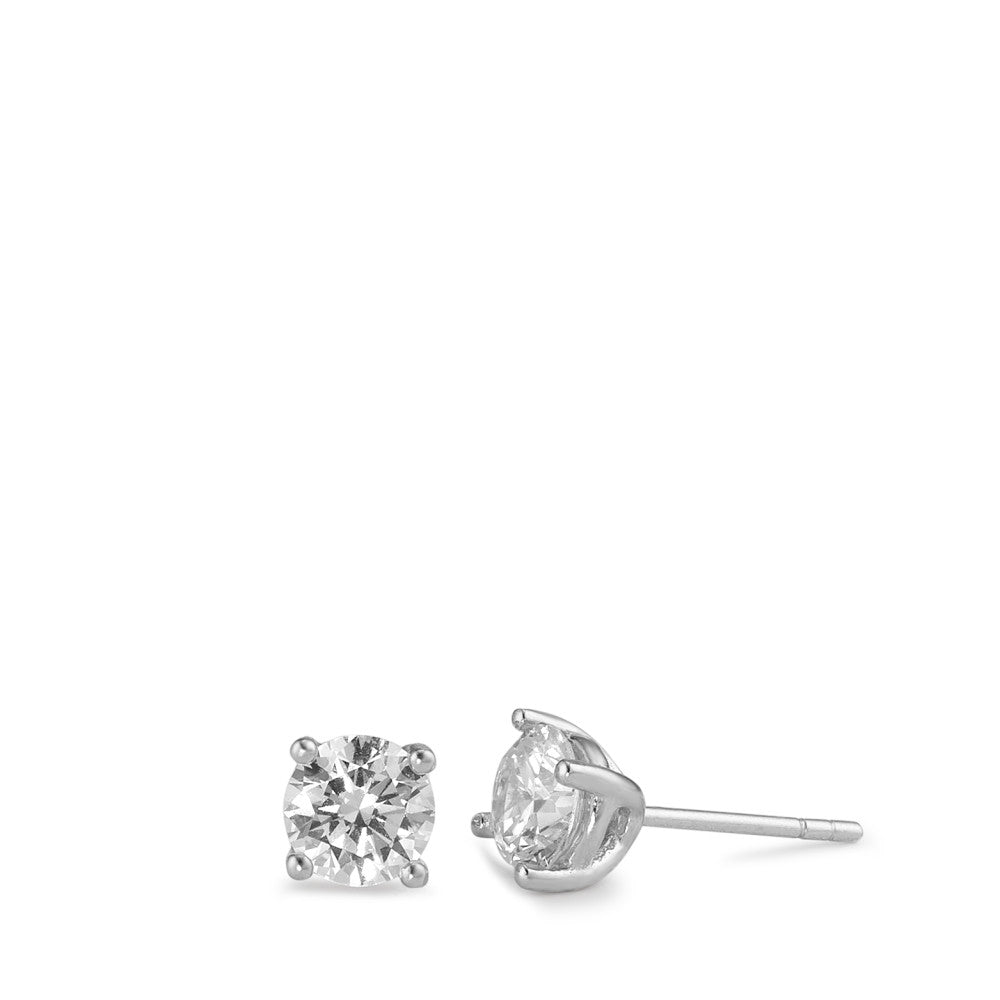 Clous d'oreilles Argent Zircone 2 Pierres Rhodié Ø6 mm