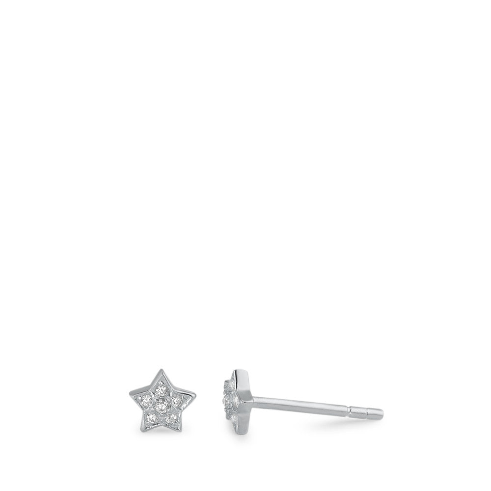 Clous d'oreilles Argent Zircone 12 Pierres Rhodié Étoile Ø5 mm