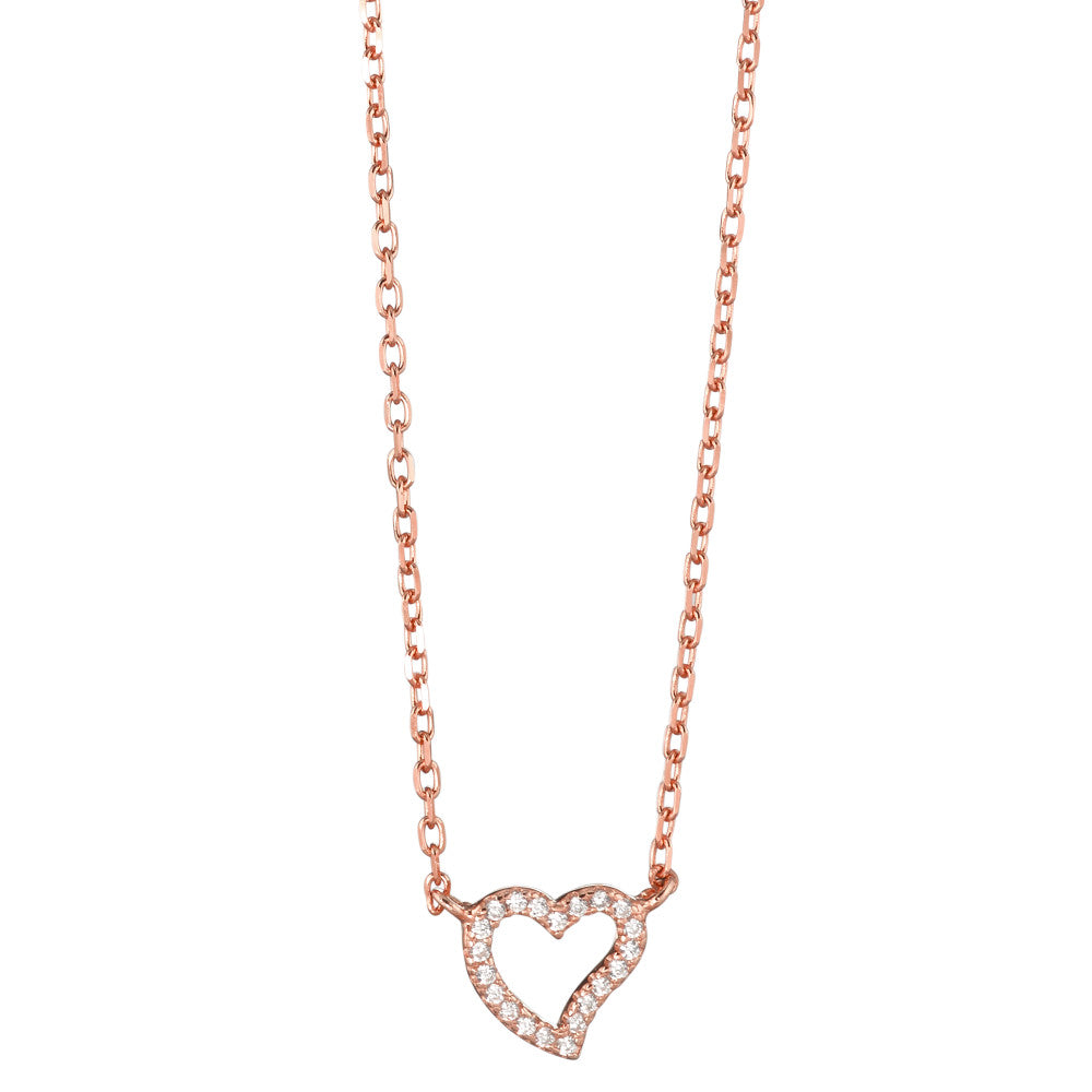 Collier Argent Zircone rosé Plaqué or Coeur 40-45 cm