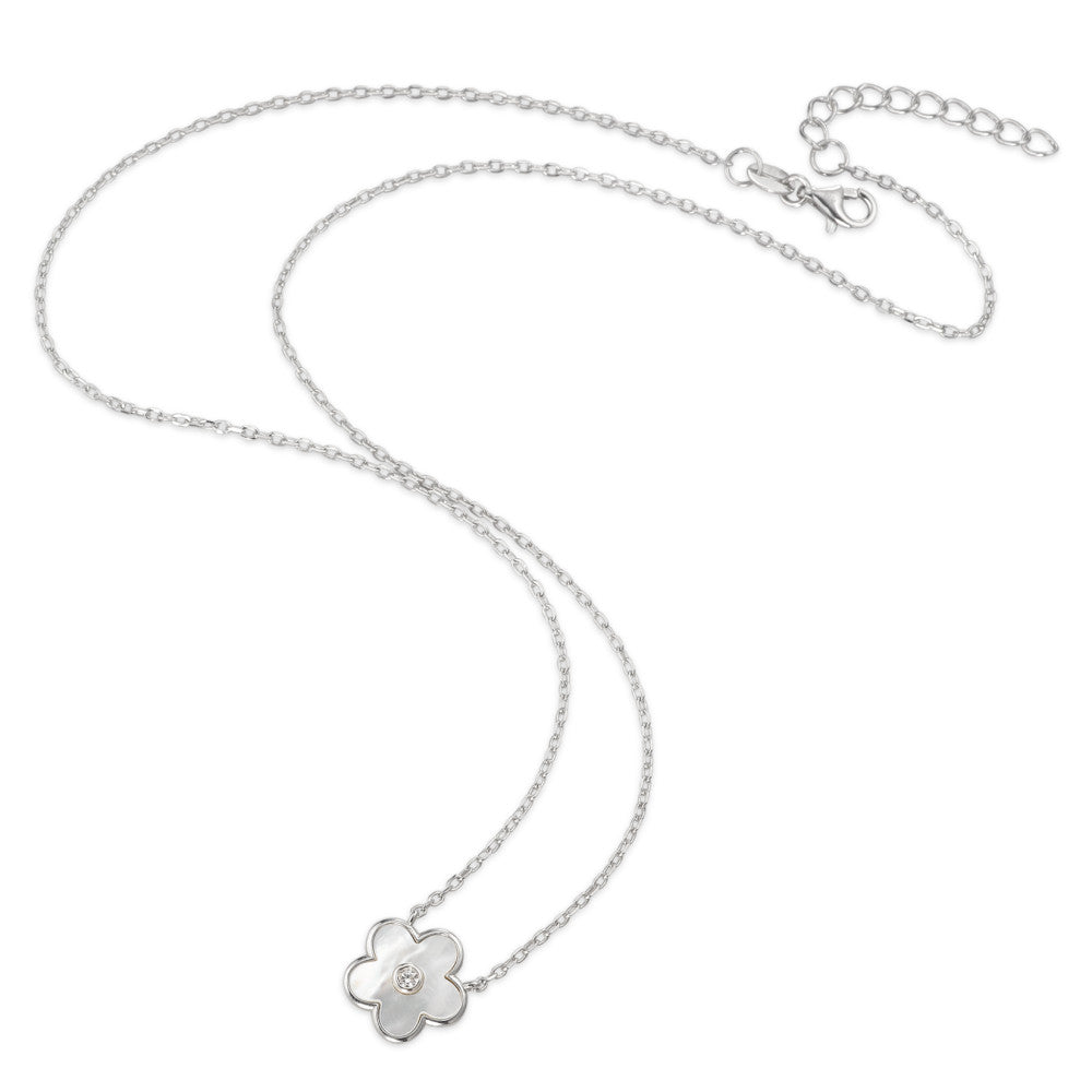 Collier Argent Zircone Rhodié nacre Fleur 41-44 cm Ø11 mm