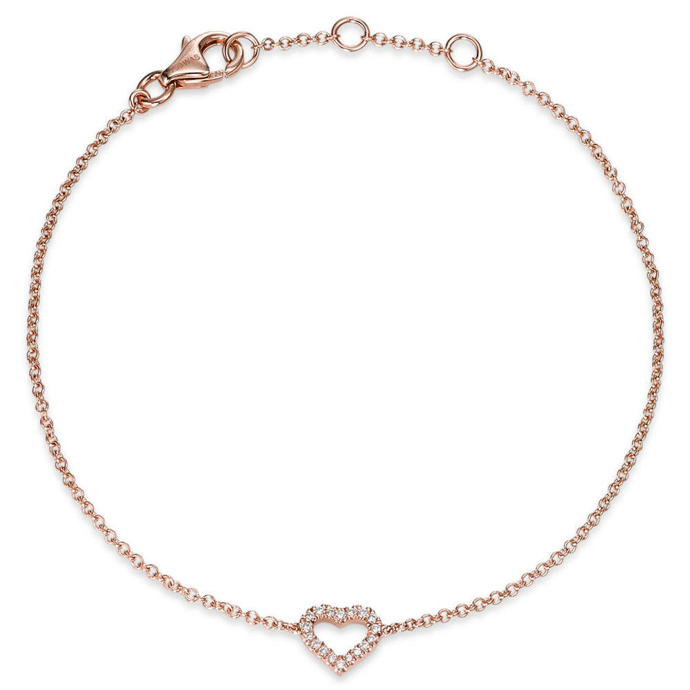 Bracelet Or rouge 18K Diamant 0.06 ct, 18 Pierres, si Coeur 17-19 cm