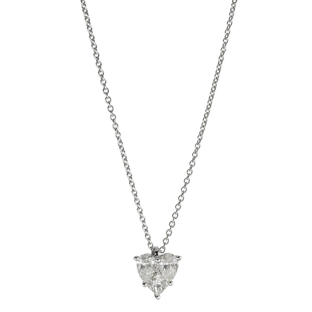 Collier Or blanc 18K Diamant 0.44 ct, 3 Pierres, w-si Coeur 40-45 cm