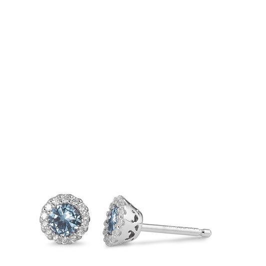 Clous d'oreilles Argent Zircone bleu clair Rhodié Ø6 mm