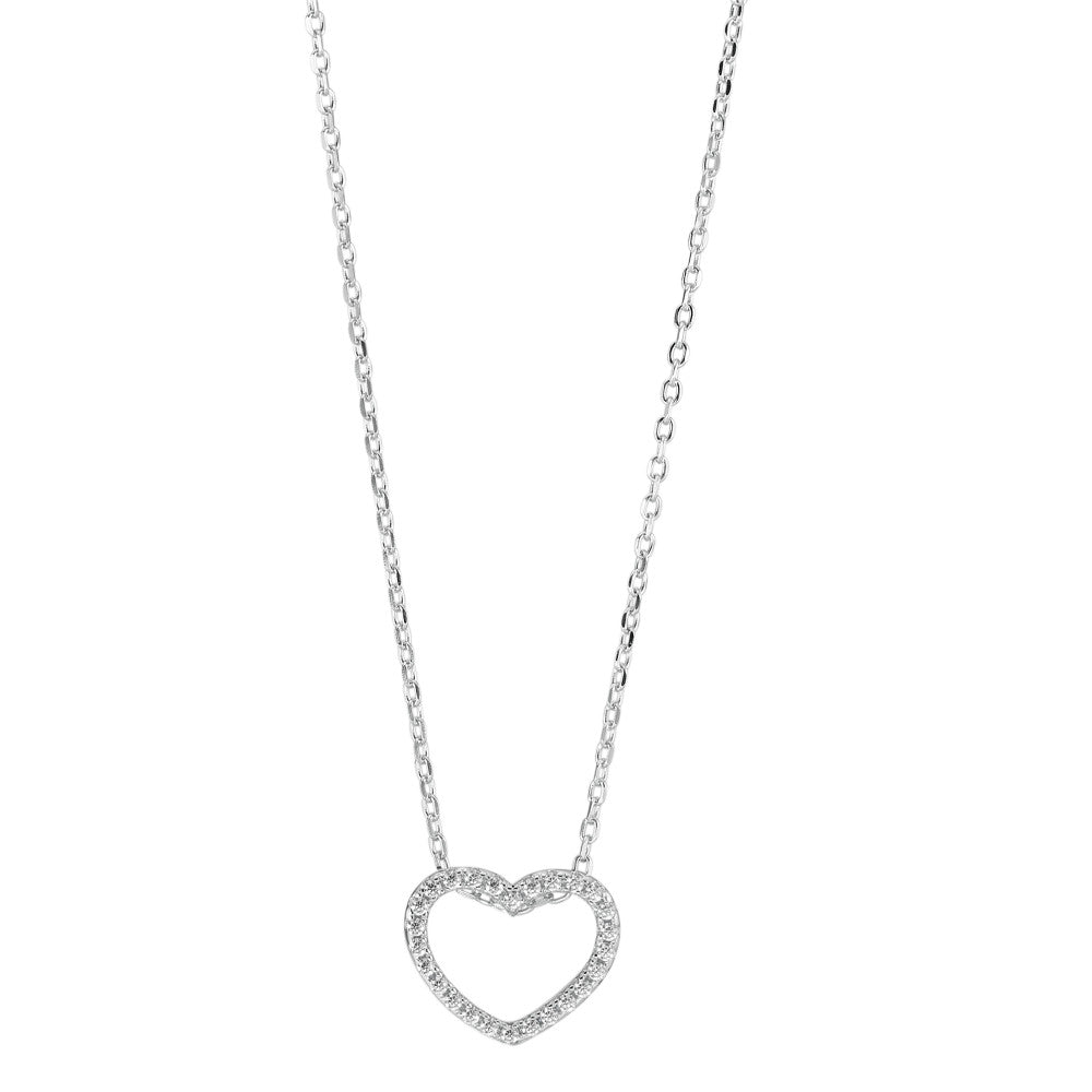 Collier Argent Zircone Rhodié Coeur 39-42 cm Ø11 mm