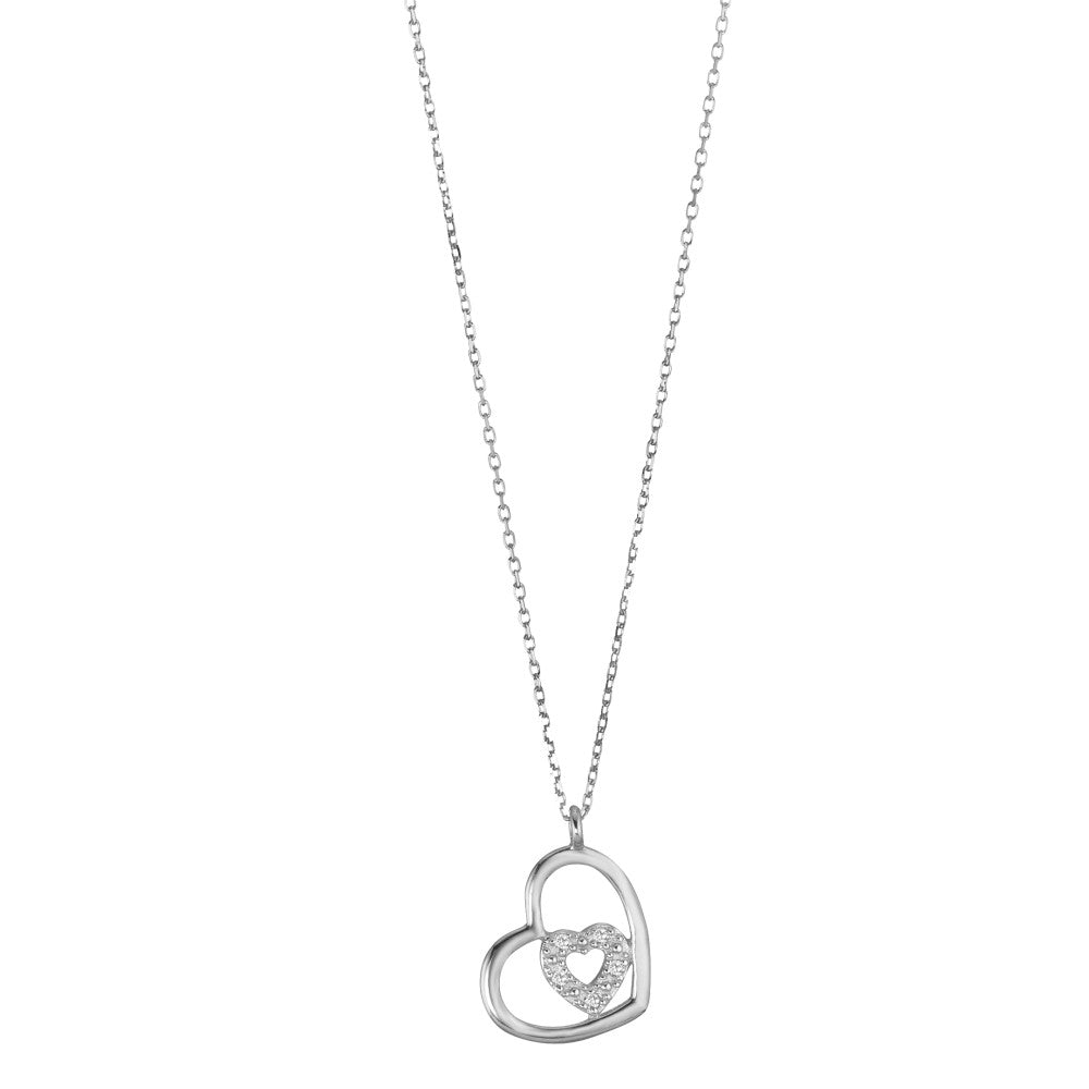 Collana Oro bianco 375/9K Diamante 0.02 ct, 5 pietra, w-pi1 Cuore 38-42 cm