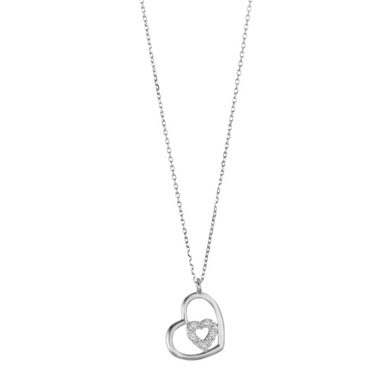 Collana Oro bianco 375/9K Diamante 0.02 ct, 5 pietra, w-pi1 Cuore 38-42 cm