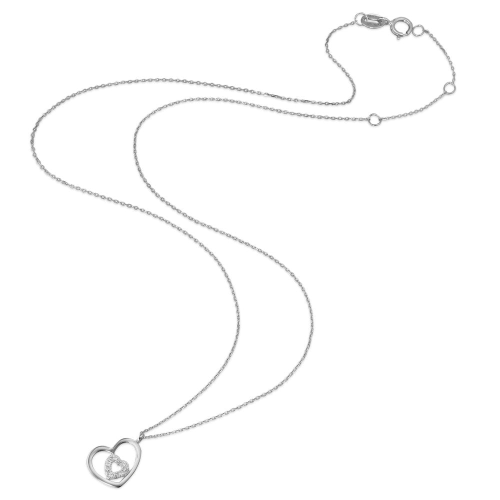 Collana Oro bianco 375/9K Diamante 0.02 ct, 5 pietra, w-pi1 Cuore 38-42 cm