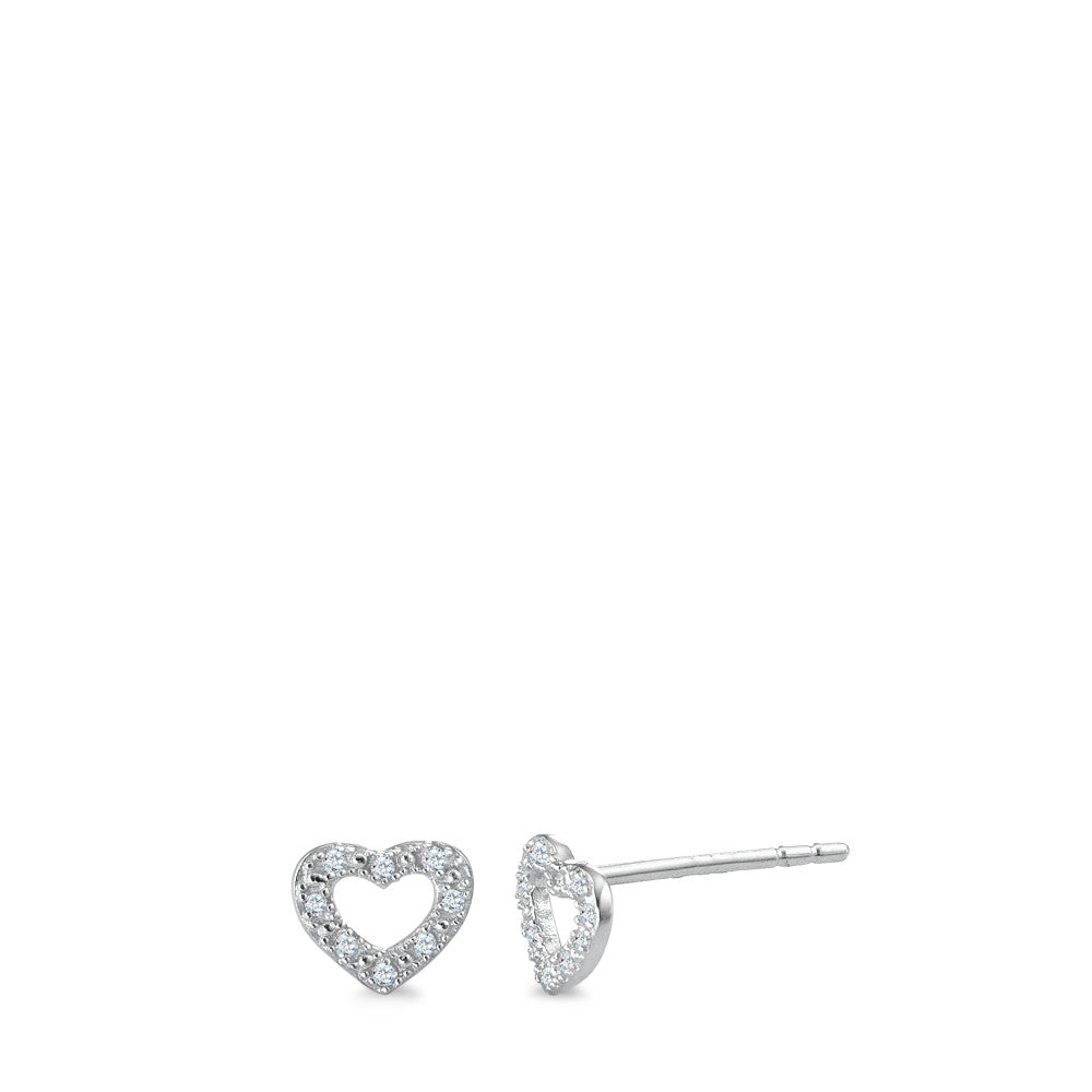 Clous d'oreilles Or blanc 9K Diamant 0.045 ct, 16 Pierres, w-pi1 Coeur Ø6 mm