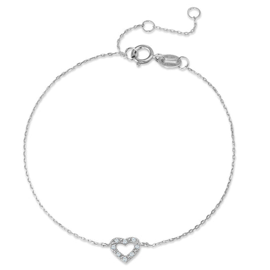 Bracciale Oro bianco 375/9K Diamante 0.025 ct, 8 pietra, w-pi1 Cuore 15-18 cm