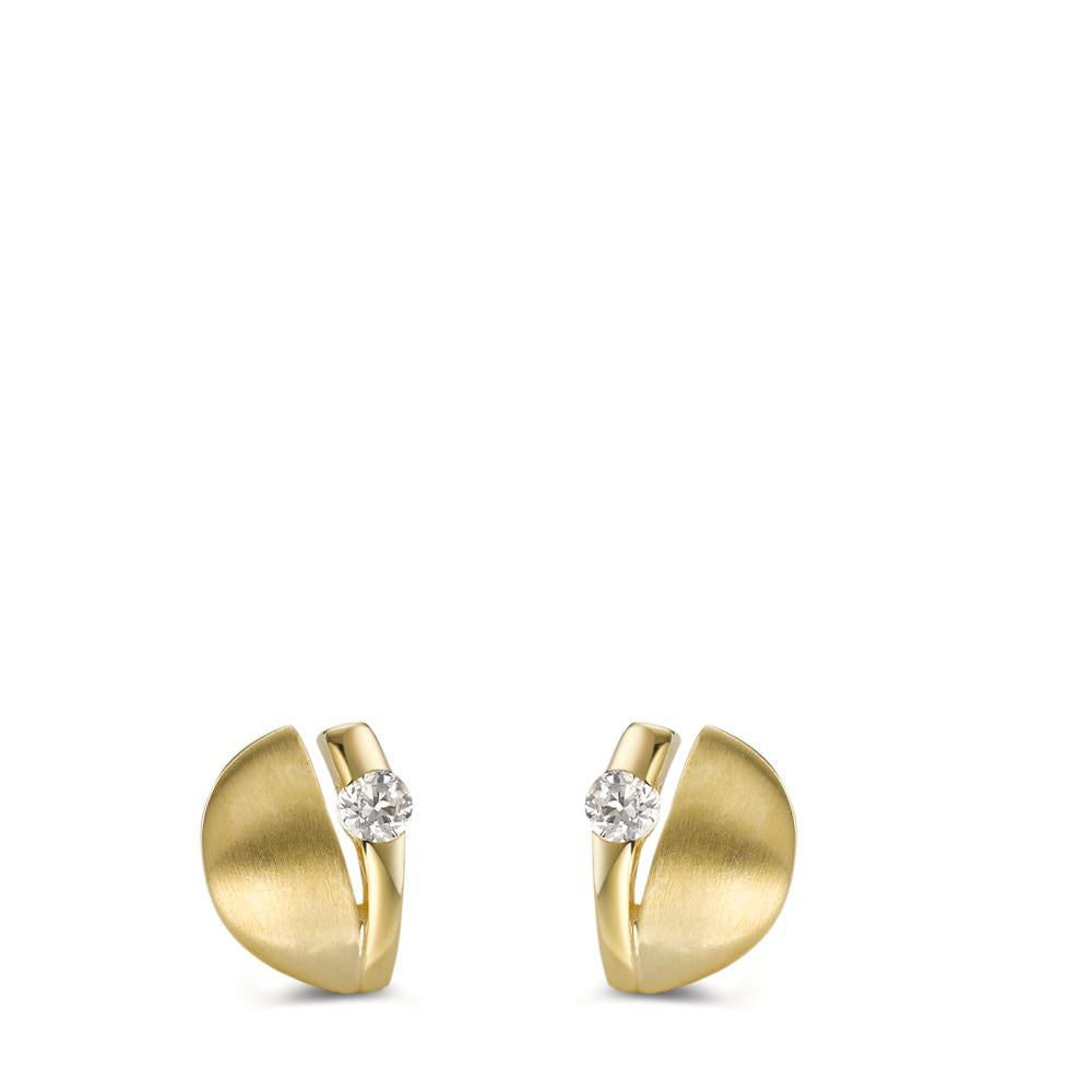 Clous d'oreilles Or jaune 9K Zircone 2 Pierres