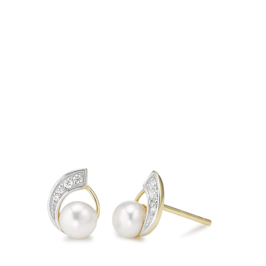 Clous d'oreilles Or jaune 9K Zircone 8 Pierres perle d'eau douce