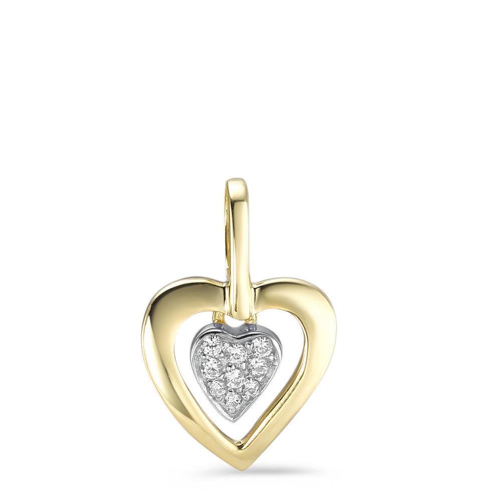 Pendentif Or jaune 9K Zircone 9 Pierres Coeur Ø10 mm