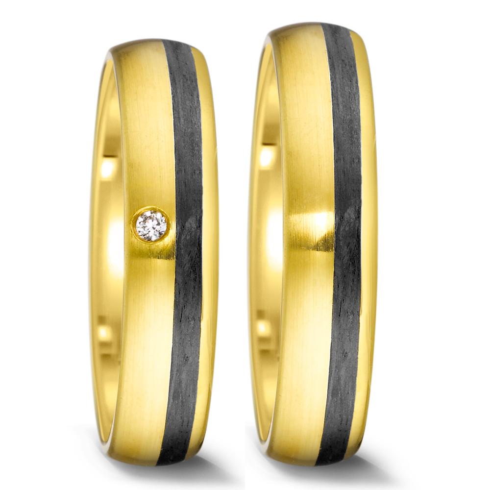 Alliance Or jaune 14K, Carbone Diamant 0.025 ct, tw-si