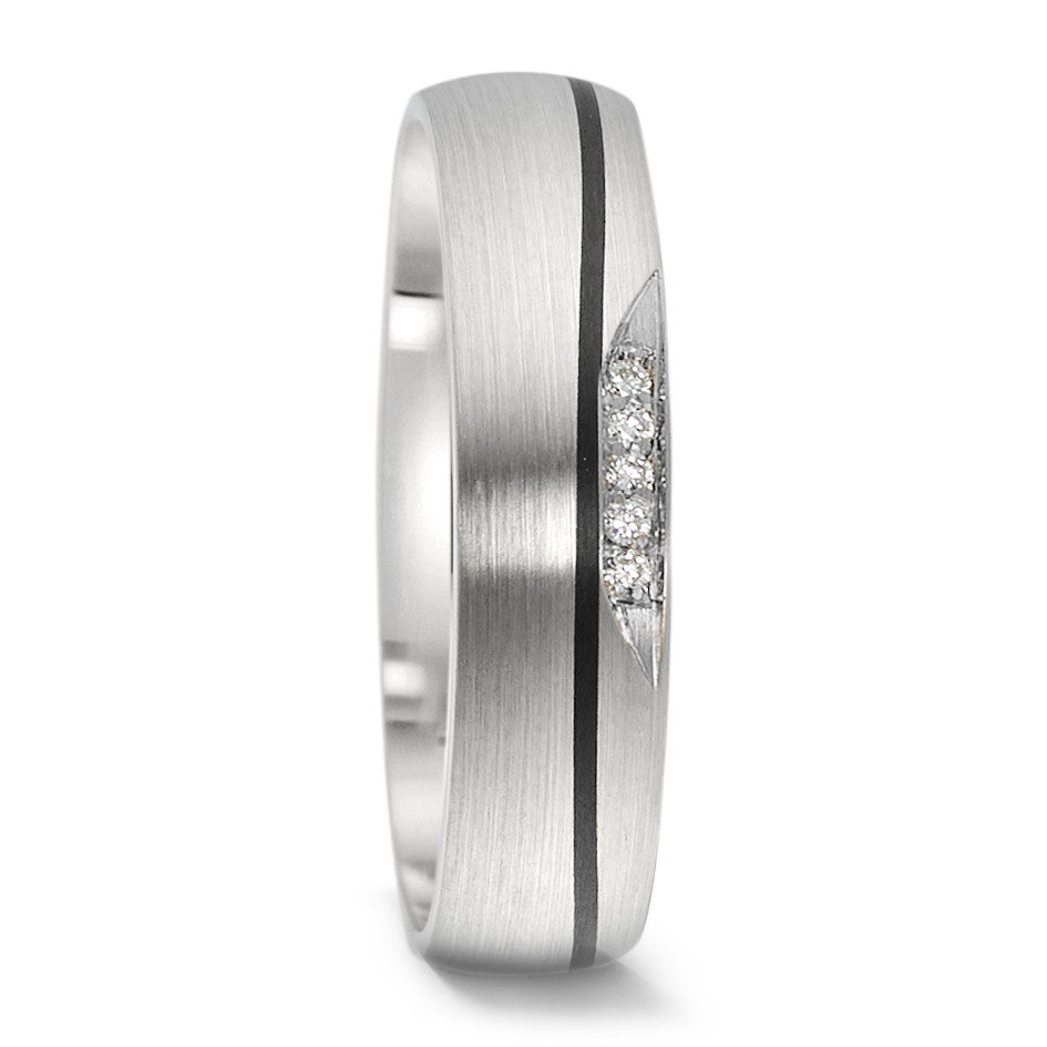 Alliance Or blanc 14K, Carbone Diamant 0.025 ct, 5 Pierres, w-si