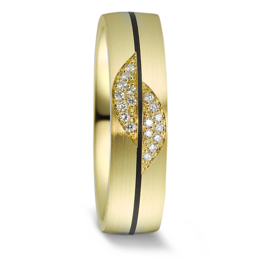 Alliance Or jaune 14K, Carbone Diamant 0.09 ct, 18 Pierres, w-si