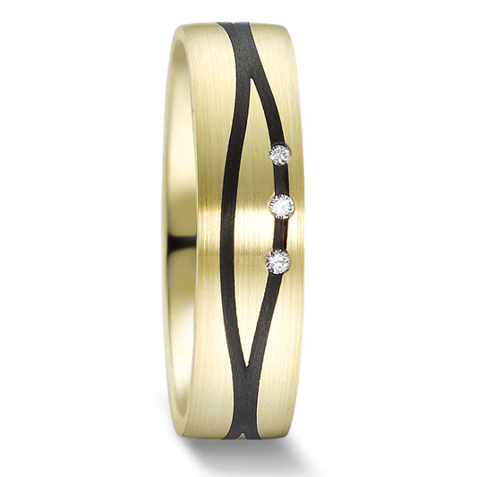 Partnerring 585/14 K Gelbgold, Carbon Diamant 0.021 ct, 3 Steine, w-si