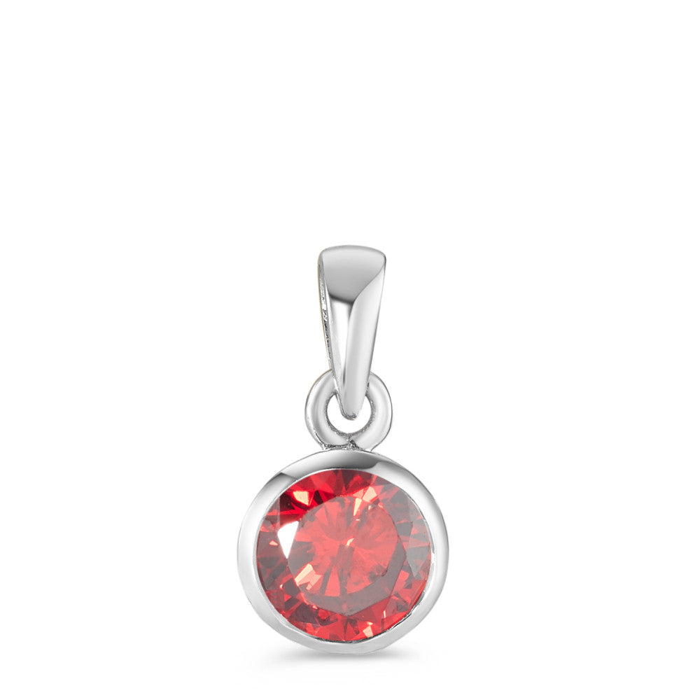 Pendentif Argent Zircone rouge Rhodié Ø7.5 mm