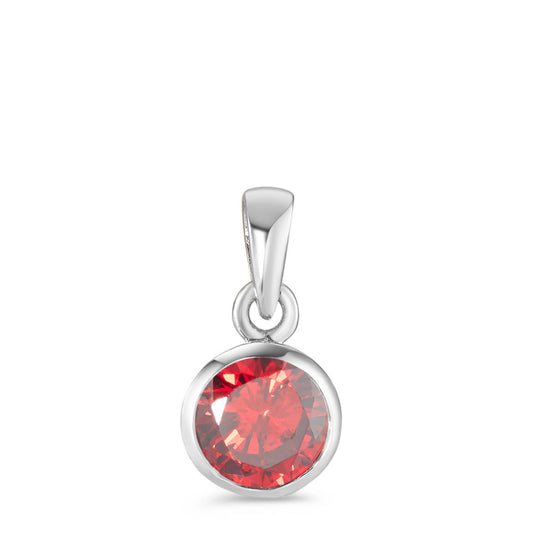 Pendentif Argent Zircone rouge Rhodié Ø7.5 mm