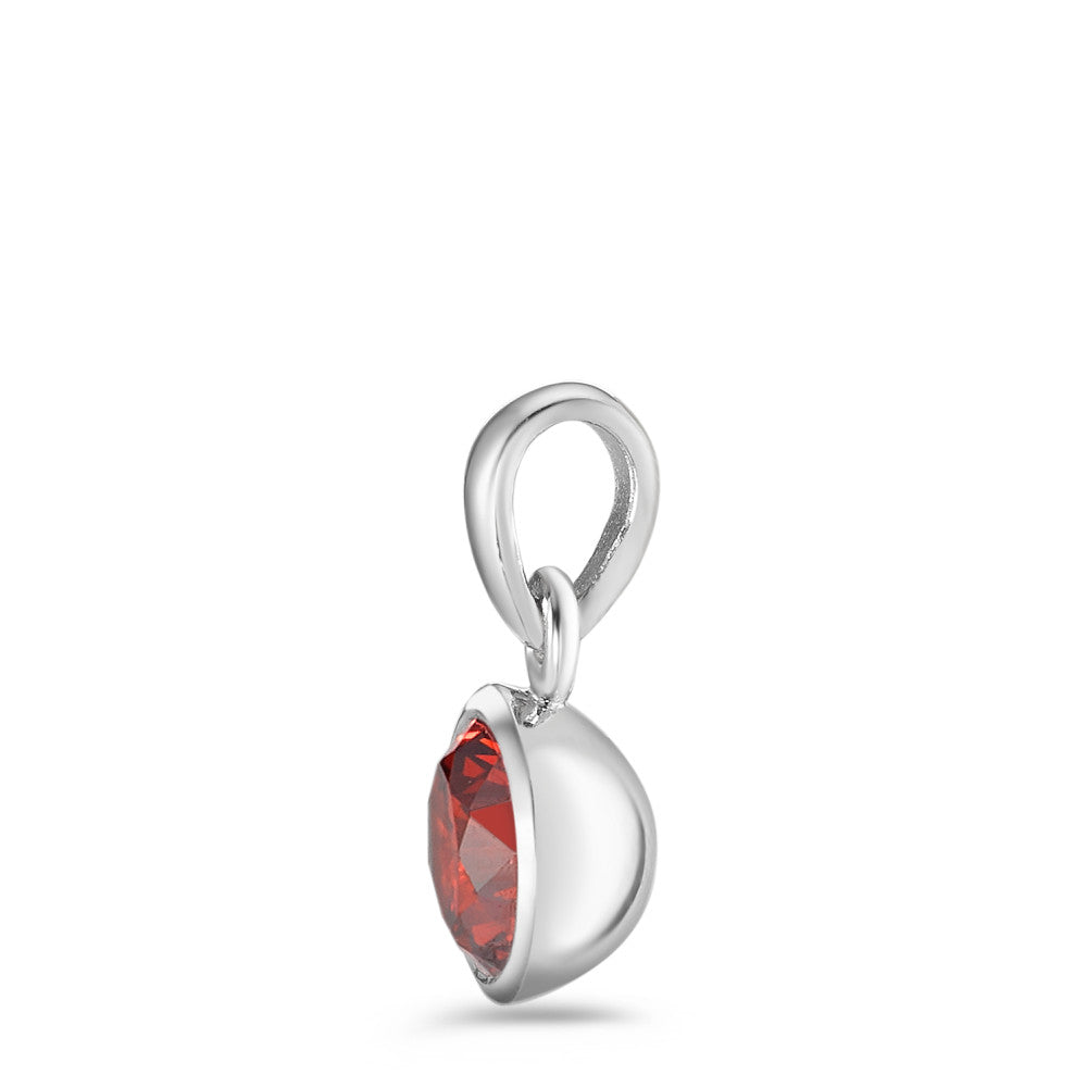 Pendentif Argent Zircone rouge Rhodié Ø7.5 mm