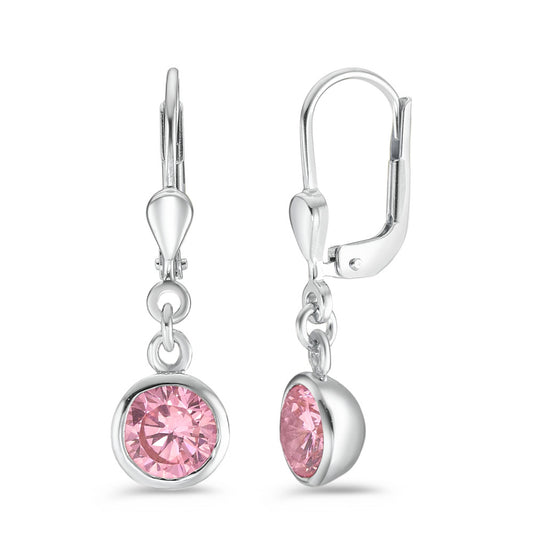 Ohrhänger Silber Zirkonia rosa, 2 Steine rhodiniert Ø7.5 mm