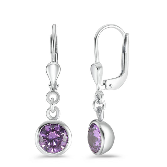 Pendant d'oreilles Argent Zircone violet, 2 Pierres Rhodié Ø7.5 mm