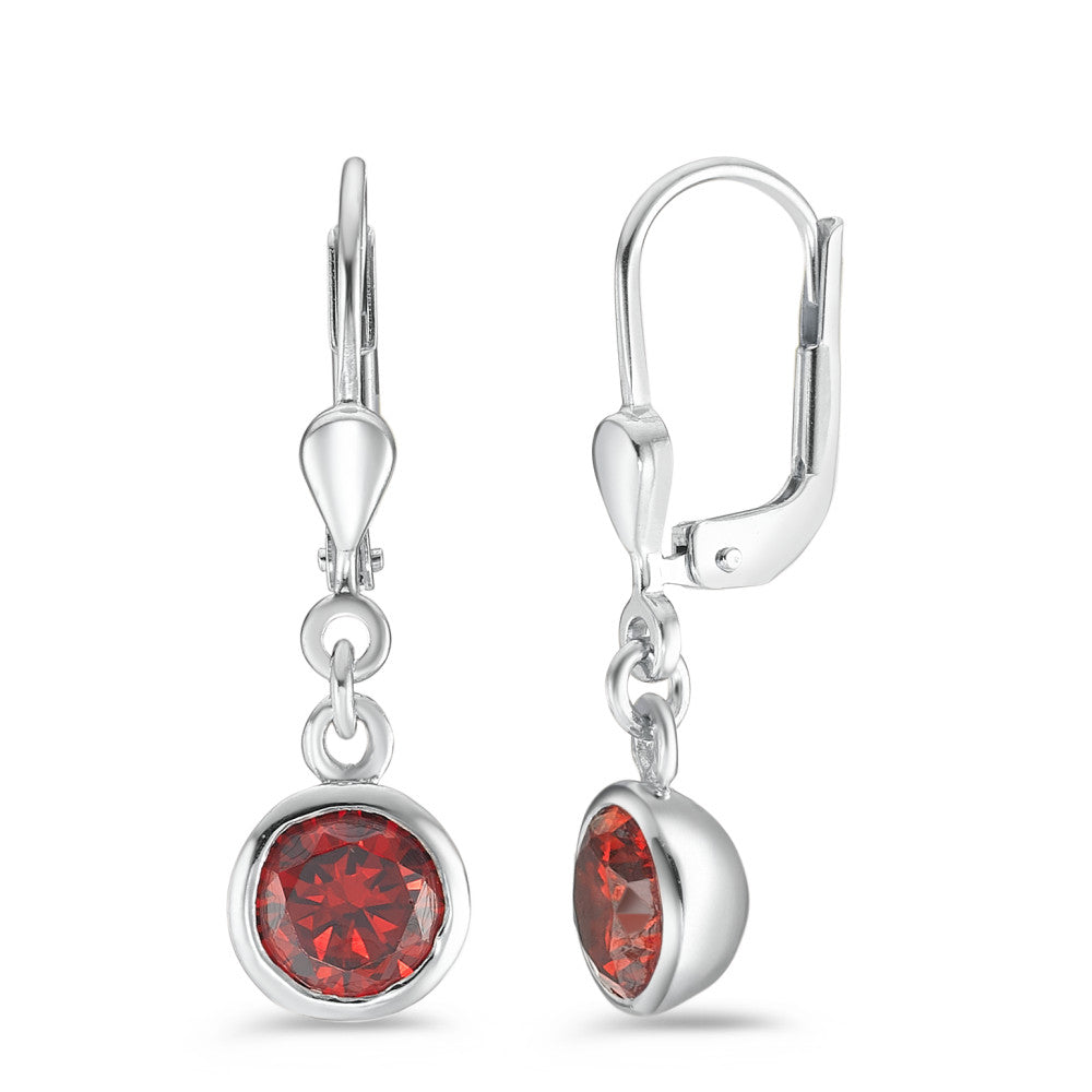 Pendant d'oreilles Argent Zircone rouge, 2 Pierres Rhodié Ø7.5 mm