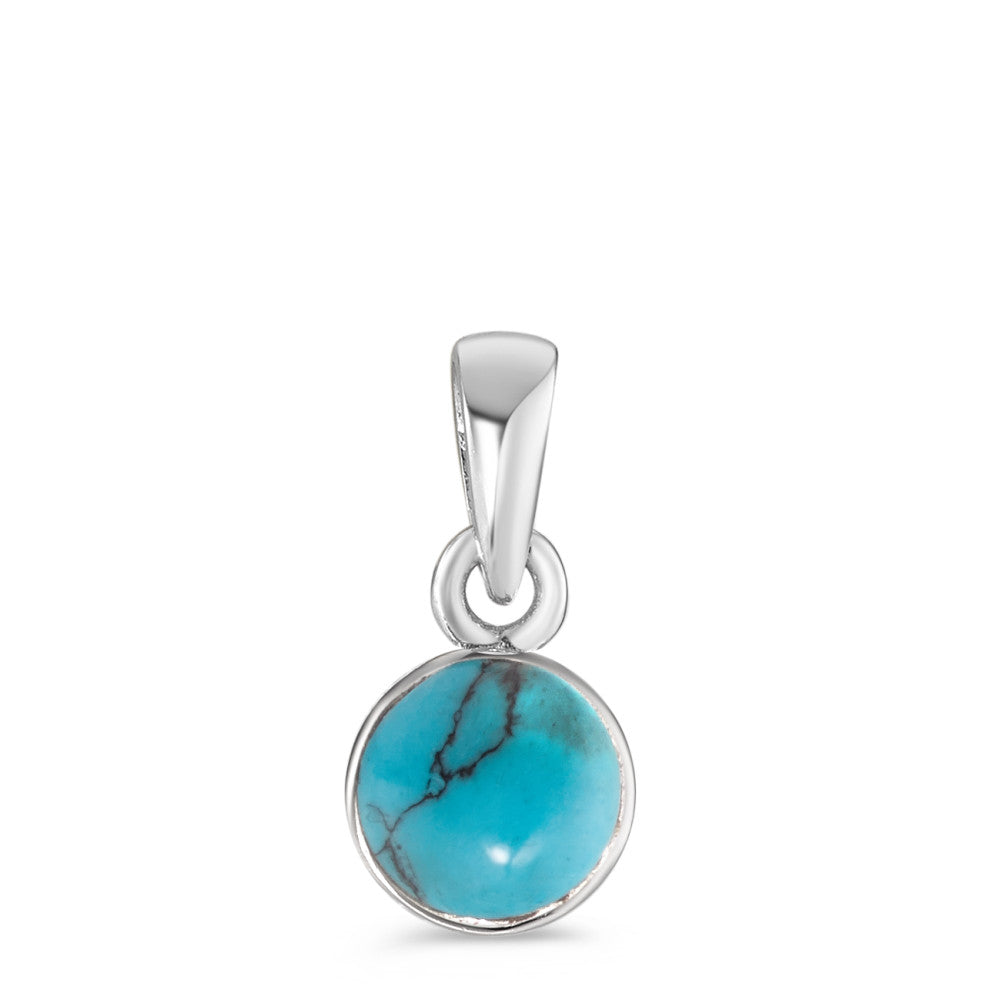 Pendentif Argent Turquoise bleu Rhodié Ø7 mm