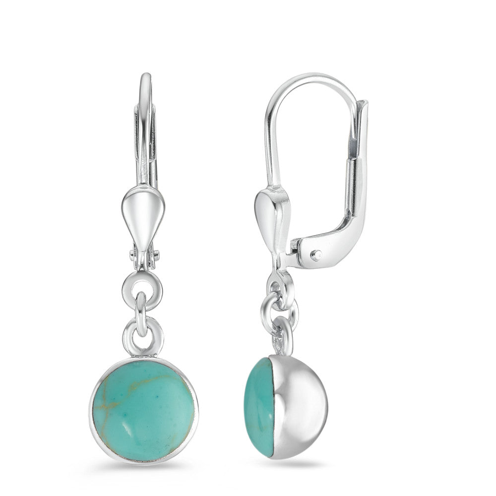 Pendant d'oreilles Argent Turquoise vert Rhodié Ø7 mm