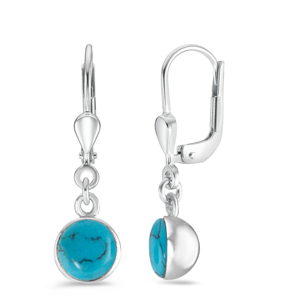 Pendant d'oreilles Argent Turquoise bleu Rhodié Ø7 mm