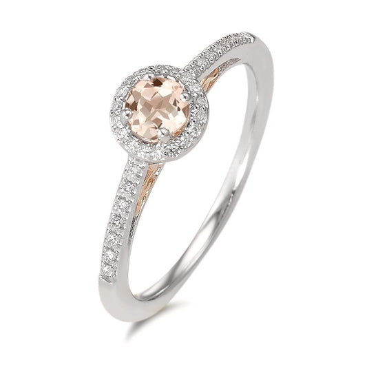 Solitär Ring 375/9 K Weissgold Diamant 0.10 ct, w-pi3, Morganit champagner